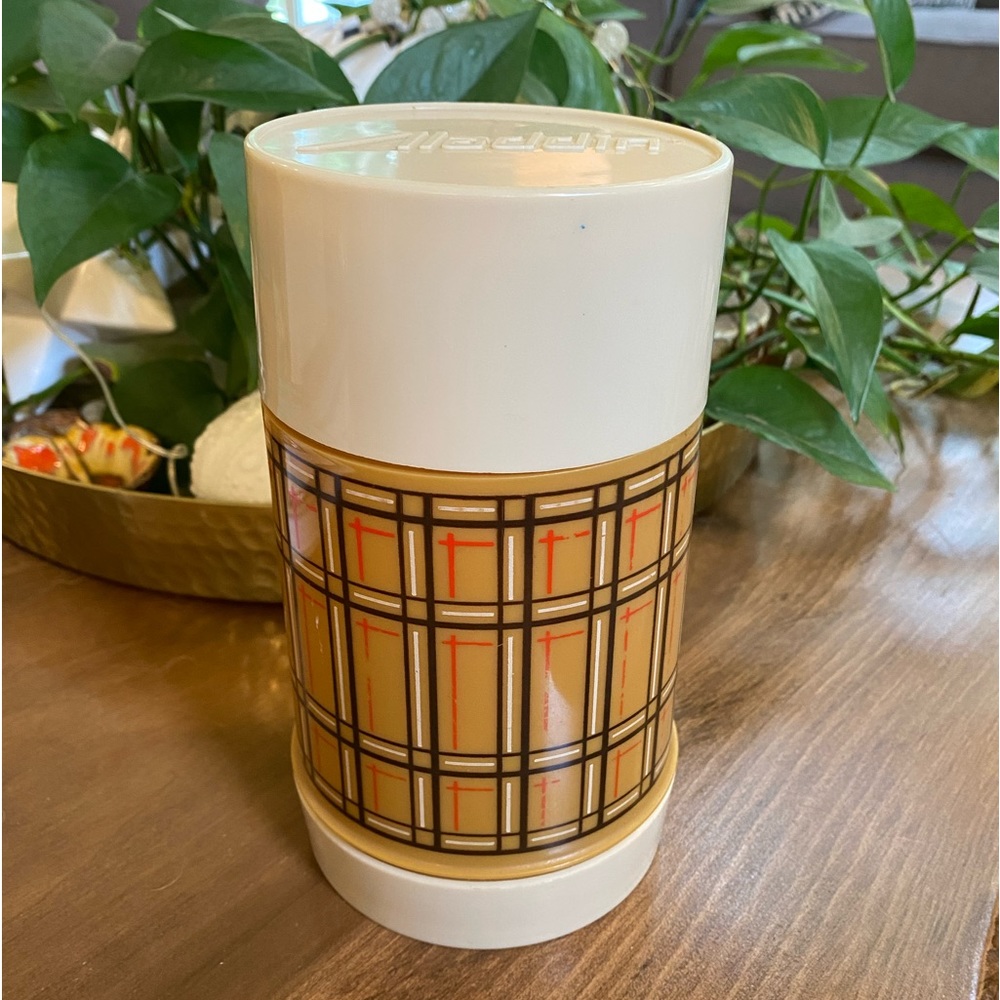 VTG Plaid Brown Aladdin's Best Buy Thermos Bottle Wide Mouth WM4040 2 Cups PINT